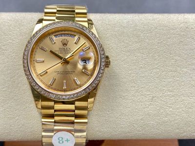 8+ Factory Rolex Day-Date ii Stainless Steel 36mm Yellow Gold Diamond-set Replica Watch
